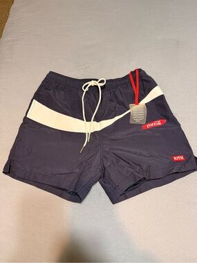 KITH x Coca-Cola Navy Swim Trunks with White Stripe Size Small